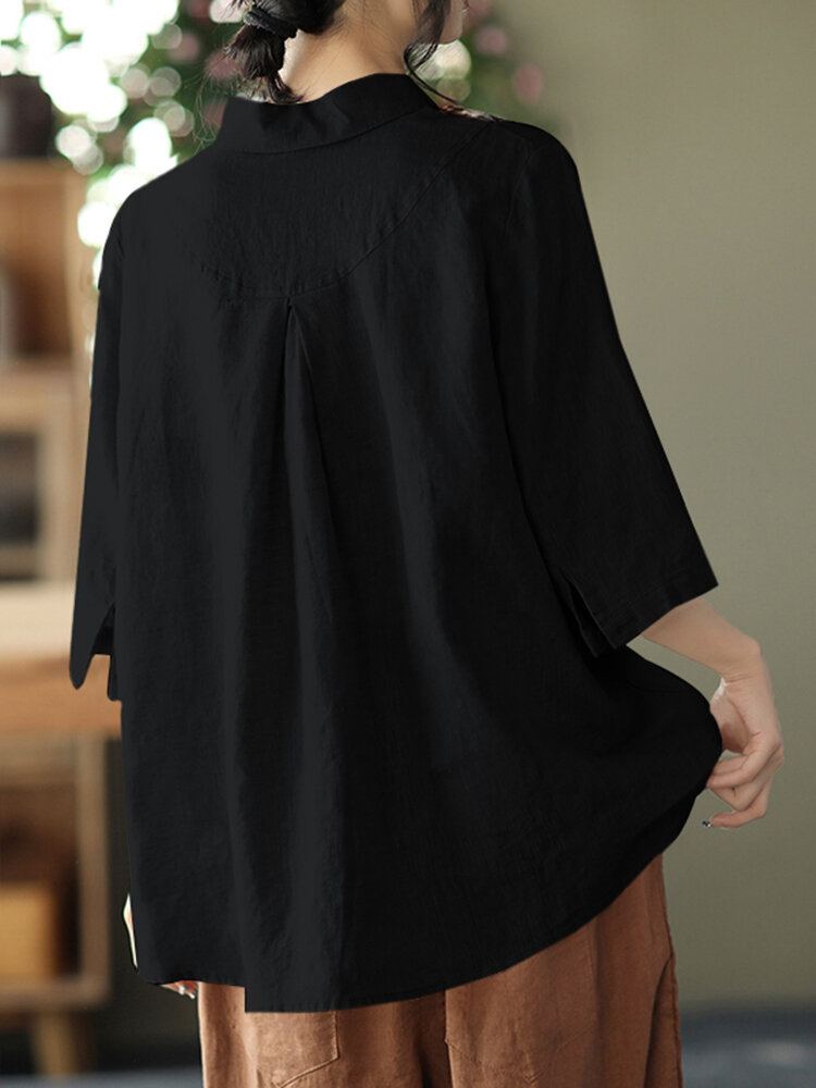 Casual Overhemd Met Patchwork-knop Met Ruches En Revers