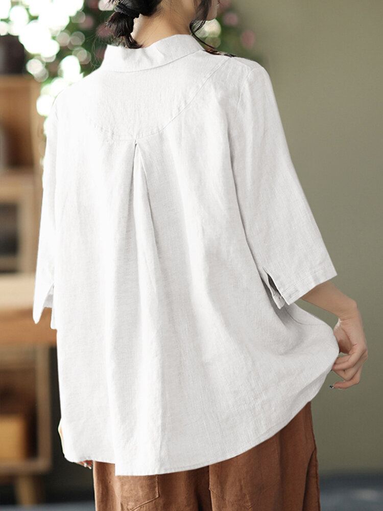 Casual Overhemd Met Patchwork-knop Met Ruches En Revers