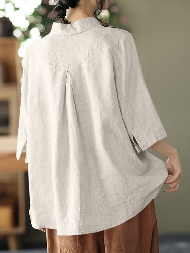 Casual Overhemd Met Patchwork-knop Met Ruches En Revers