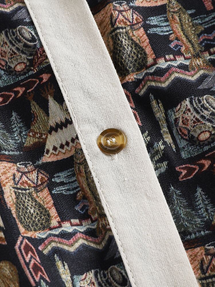 Casual Overhemd Met Patchwork-knop Met Ruches En Revers