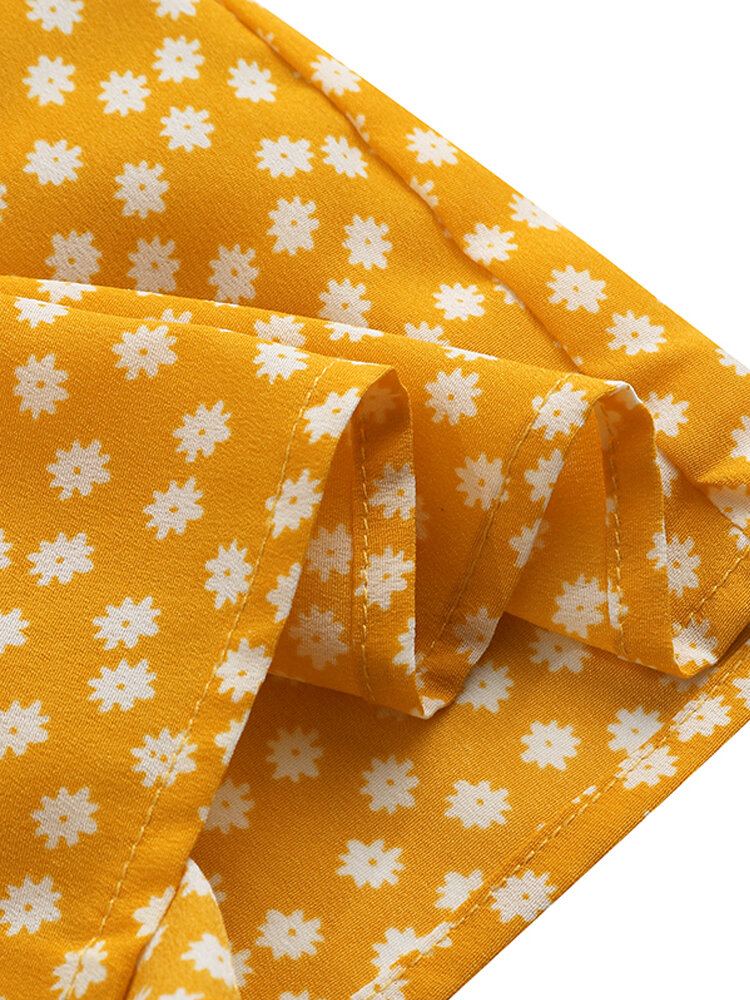 Dames Ditsy Bloemen Gedrukt V-hals Volant Mouw Ruches Casual Blouses