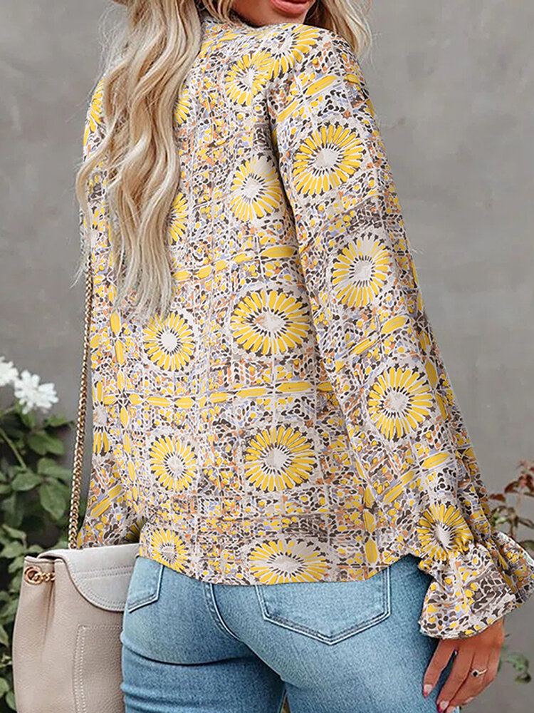 Geknoopte Blouse Met Bloemenprint En Lange Mouwen Voor Dames