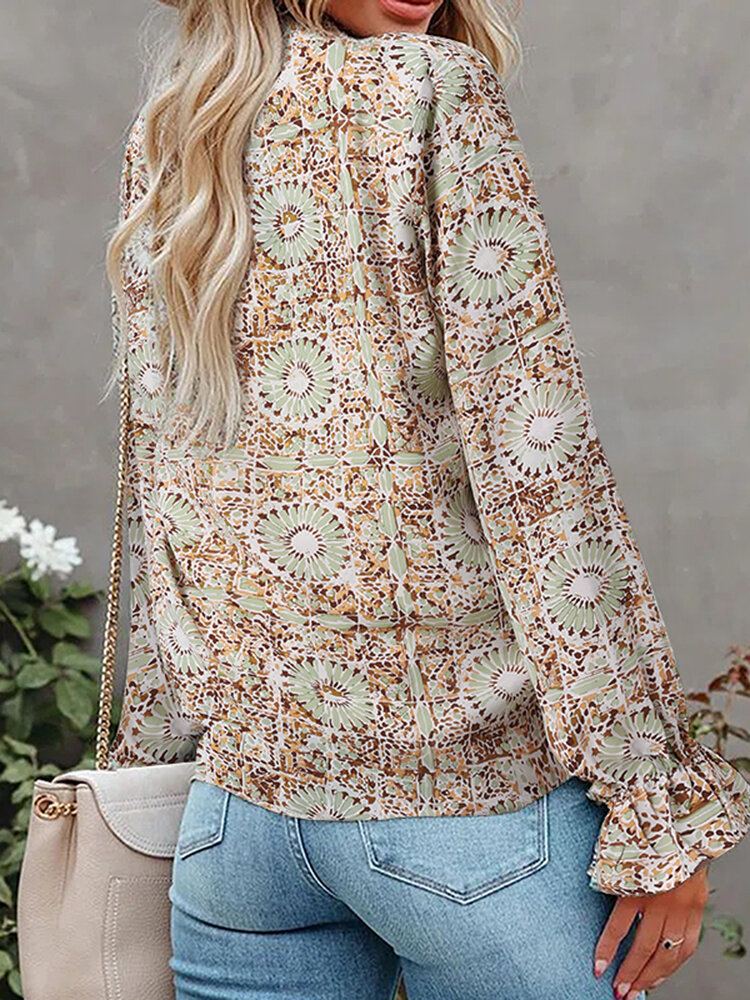 Geknoopte Blouse Met Bloemenprint En Lange Mouwen Voor Dames