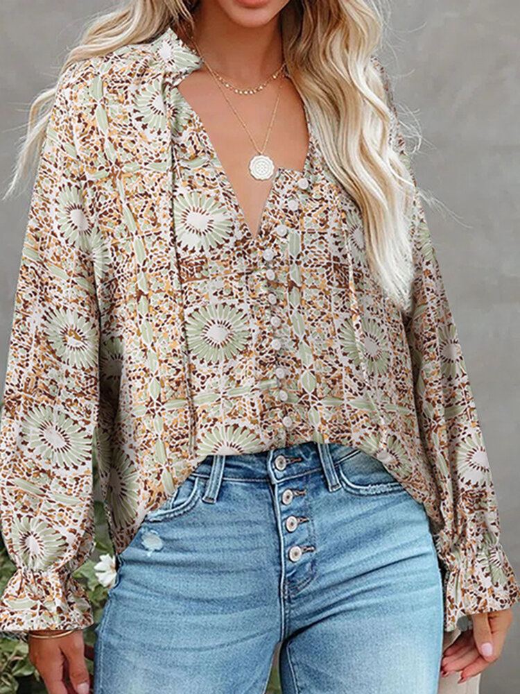 Geknoopte Blouse Met Bloemenprint En Lange Mouwen Voor Dames