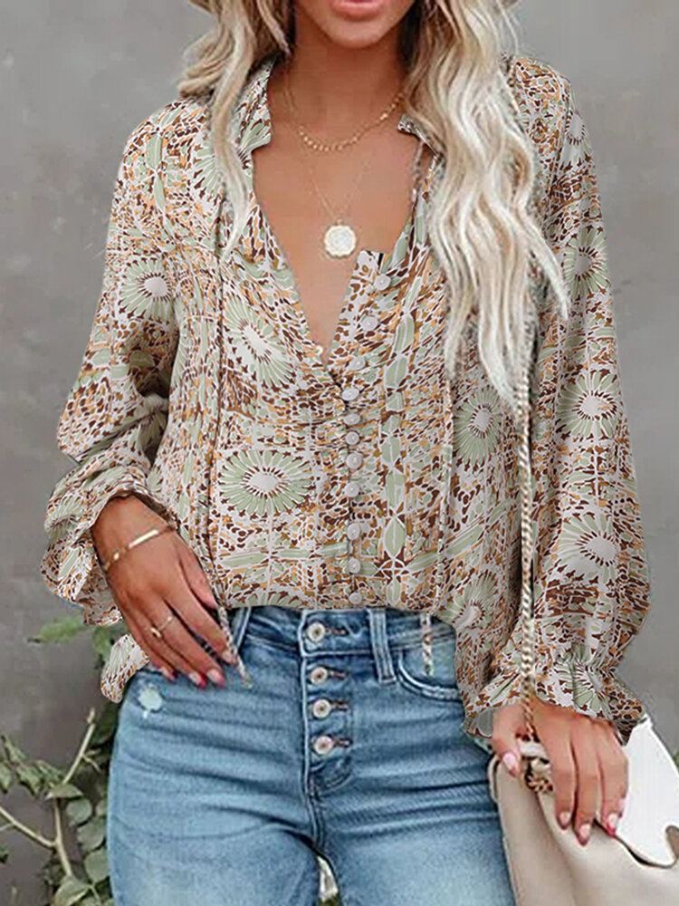 Geknoopte Blouse Met Bloemenprint En Lange Mouwen Voor Dames