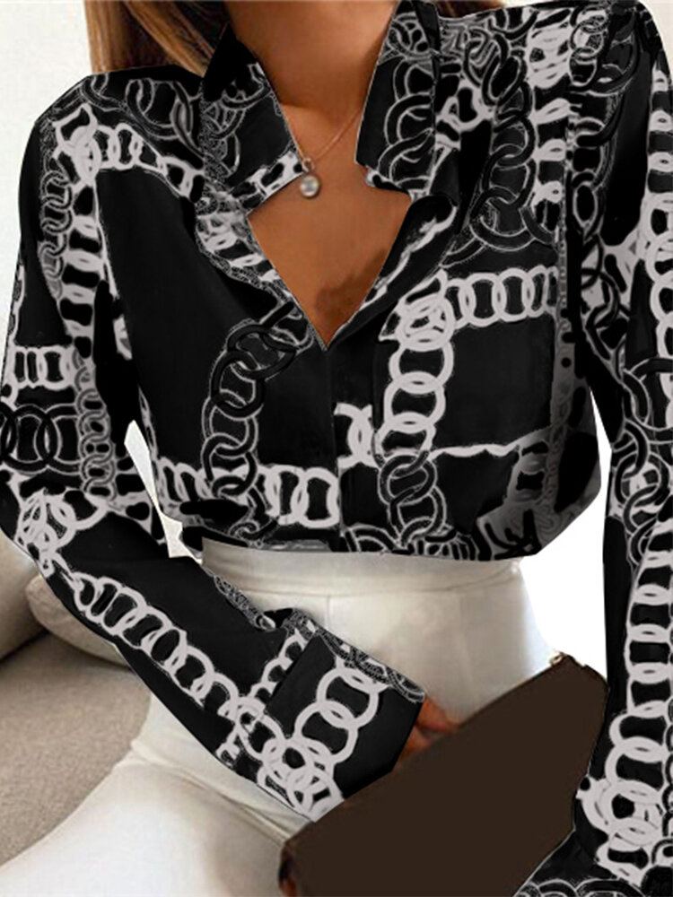 Overhemd Met Lange Mouwen En Knoopsluiting Met Kettingprint En Revers