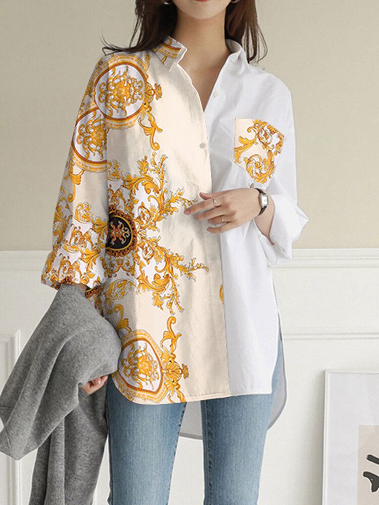 Tribal Patroon Contrasterende Kleur Pocket Button Down Shirt