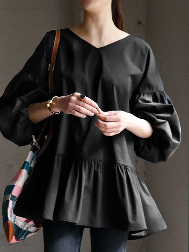 Vrije Tijd Pofmouw Terug Trekkoord Geplooide Losse Blouse