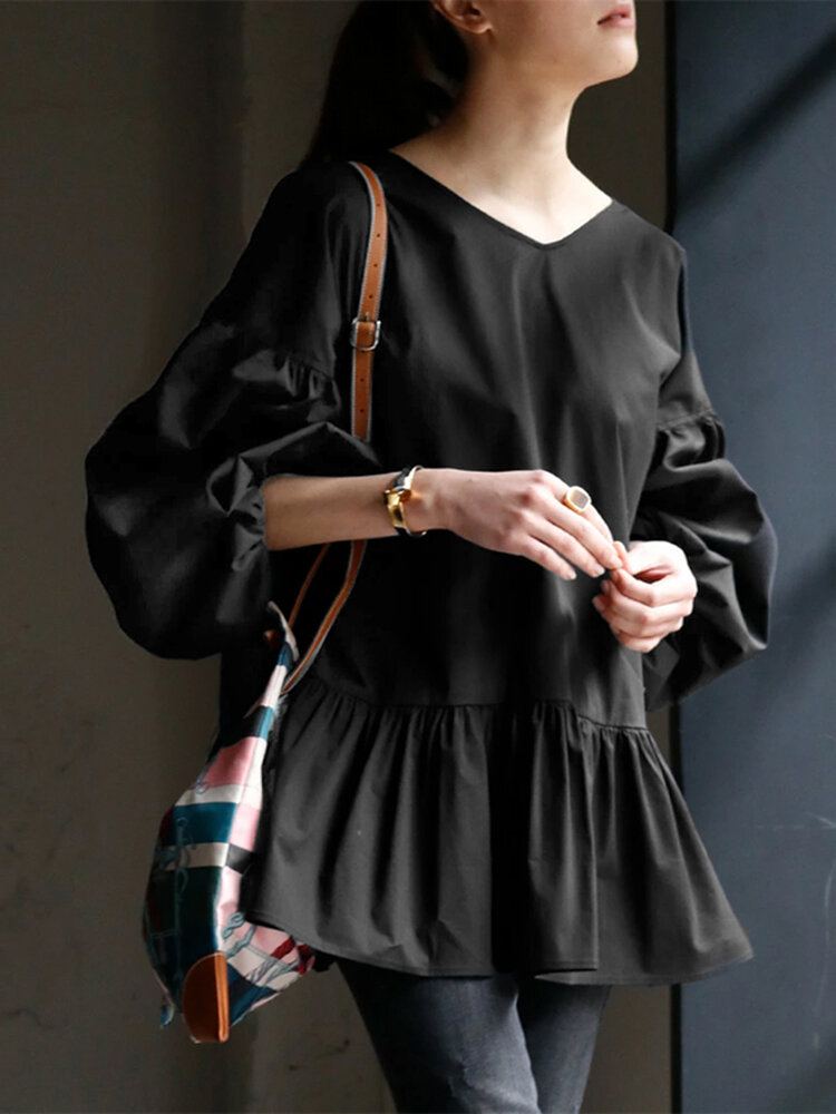 Vrije Tijd Pofmouw Terug Trekkoord Geplooide Losse Blouse