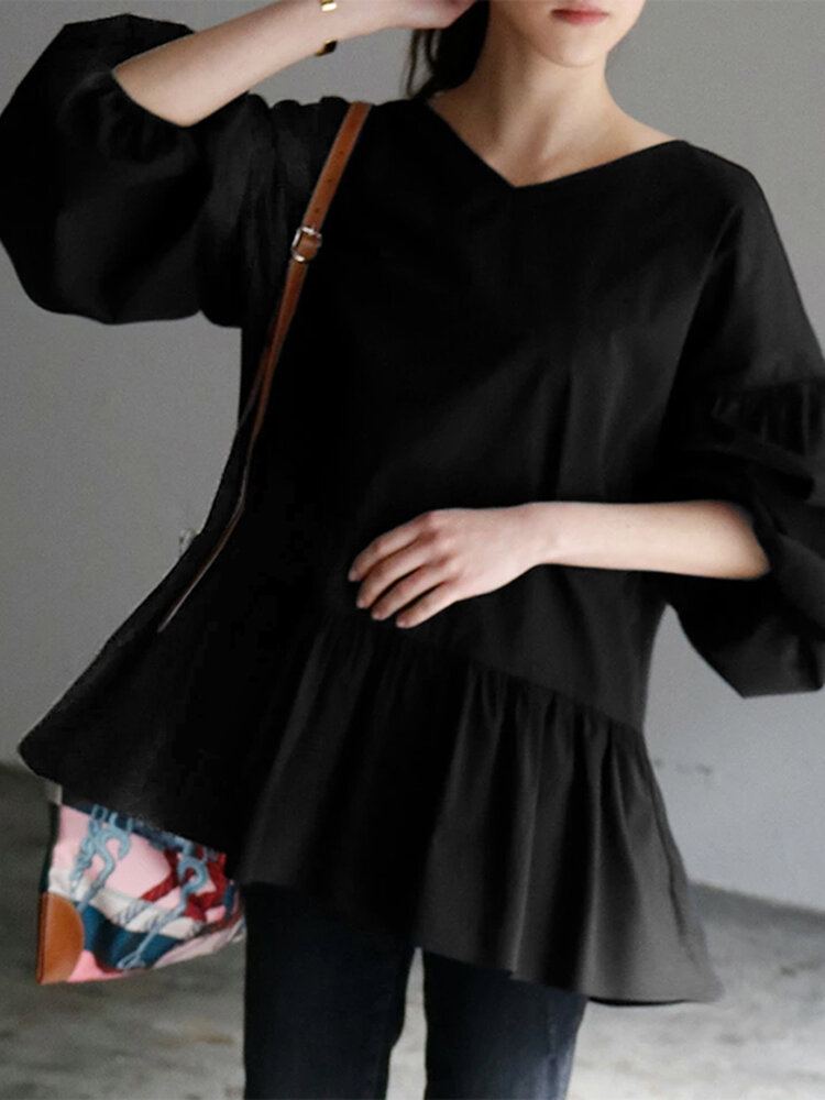Vrije Tijd Pofmouw Terug Trekkoord Geplooide Losse Blouse