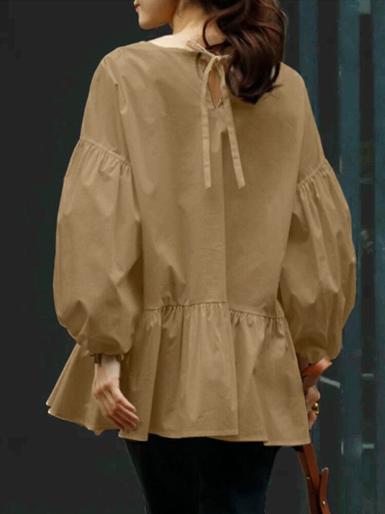 Vrije Tijd Pofmouw Terug Trekkoord Geplooide Losse Blouse