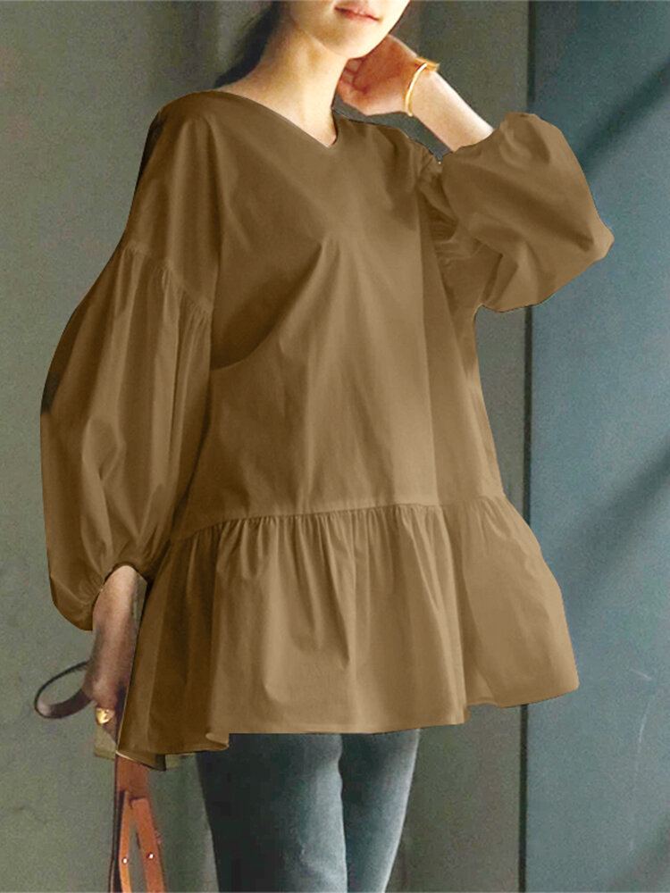 Vrije Tijd Pofmouw Terug Trekkoord Geplooide Losse Blouse
