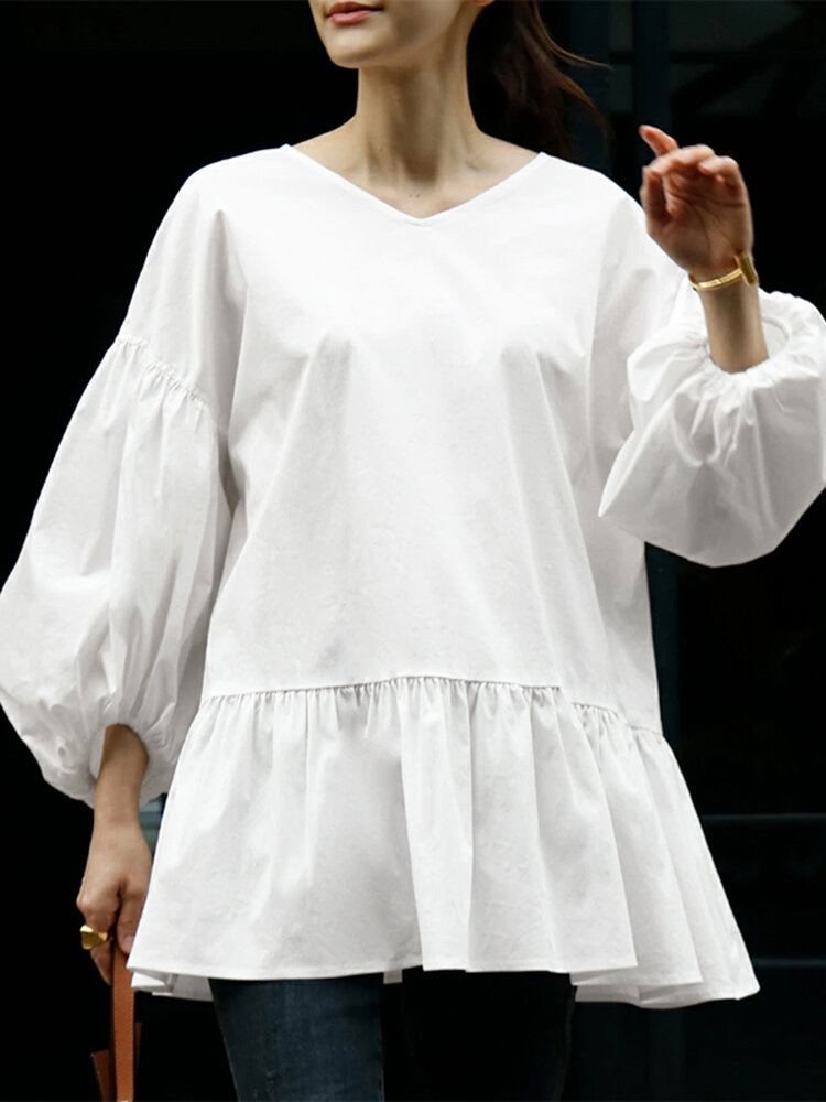 Vrije Tijd Pofmouw Terug Trekkoord Geplooide Losse Blouse