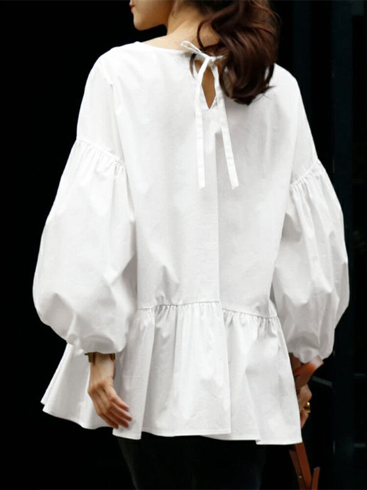 Vrije Tijd Pofmouw Terug Trekkoord Geplooide Losse Blouse