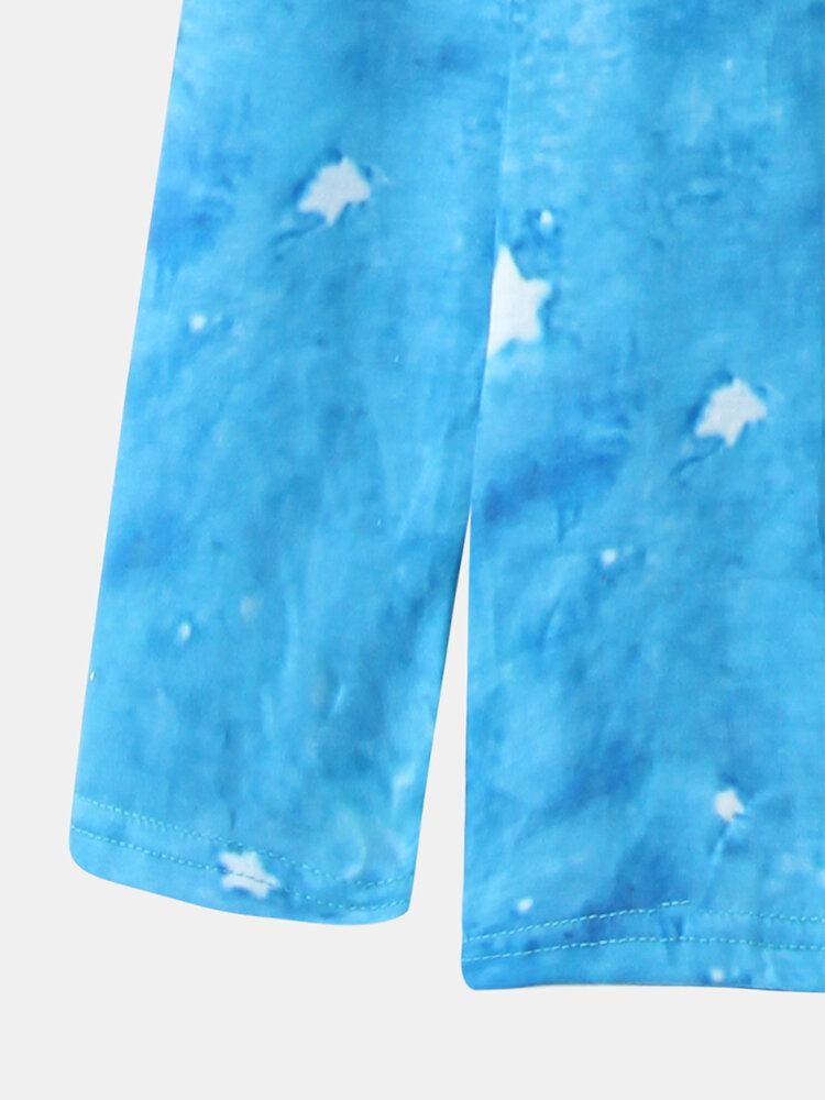 Vrouwen Cartoon Kat Sterrenhemel Print Asymmetrische Hals Casual Lange Mouwen Blouses