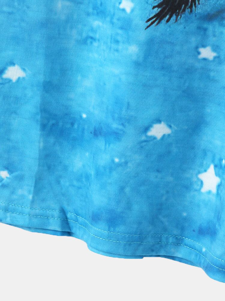 Vrouwen Cartoon Kat Sterrenhemel Print Asymmetrische Hals Casual Lange Mouwen Blouses
