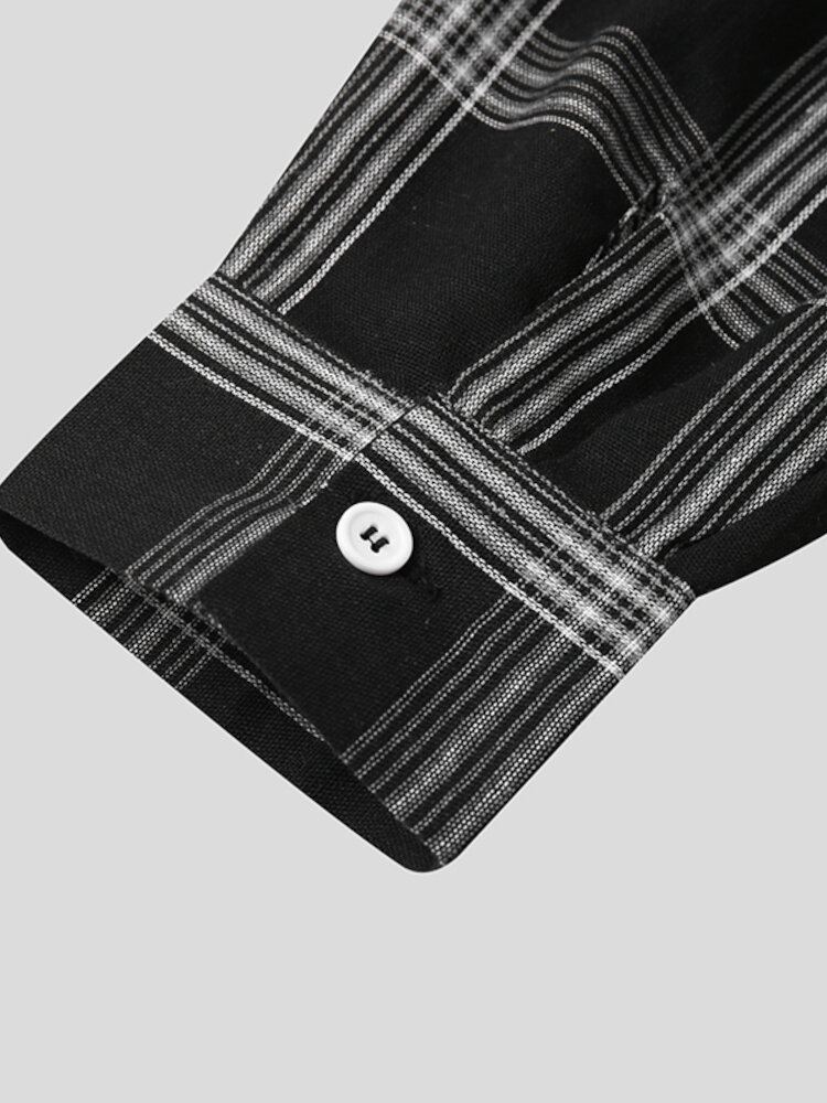 Vrouwen Plaid Side Of The Split Button Borstzak Reverskraag Casual Shirt