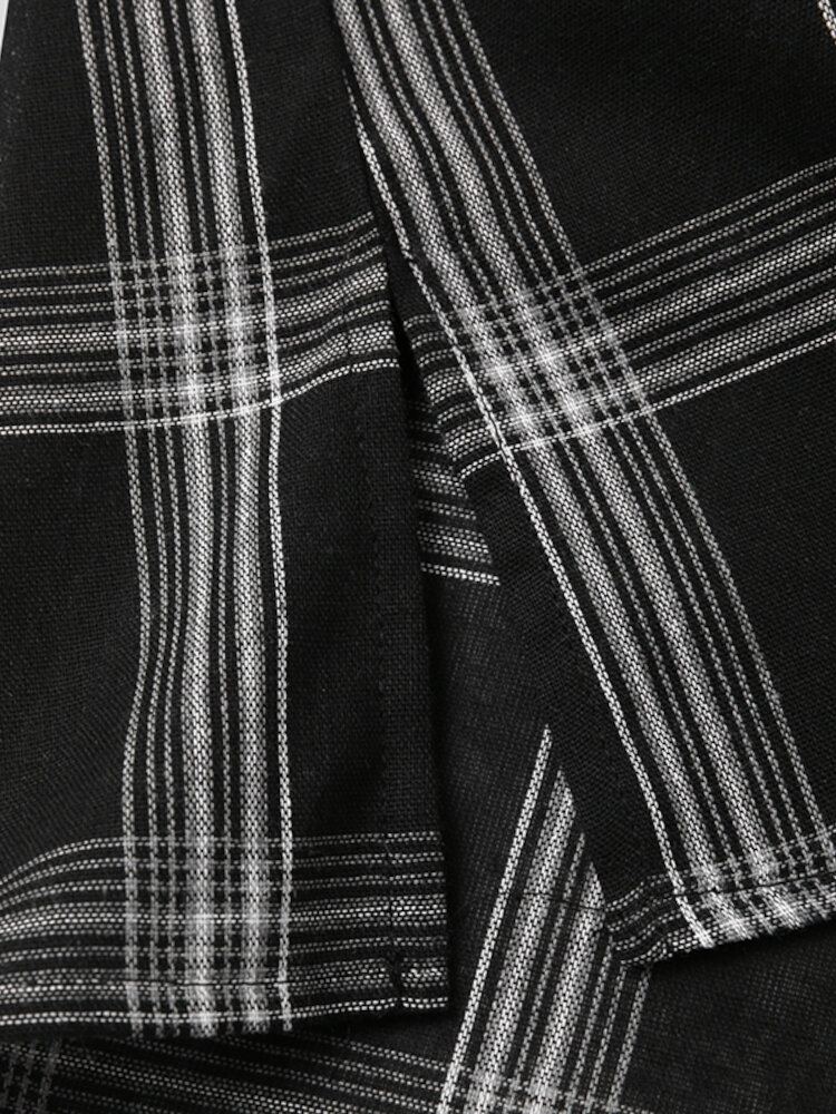 Vrouwen Plaid Side Of The Split Button Borstzak Reverskraag Casual Shirt