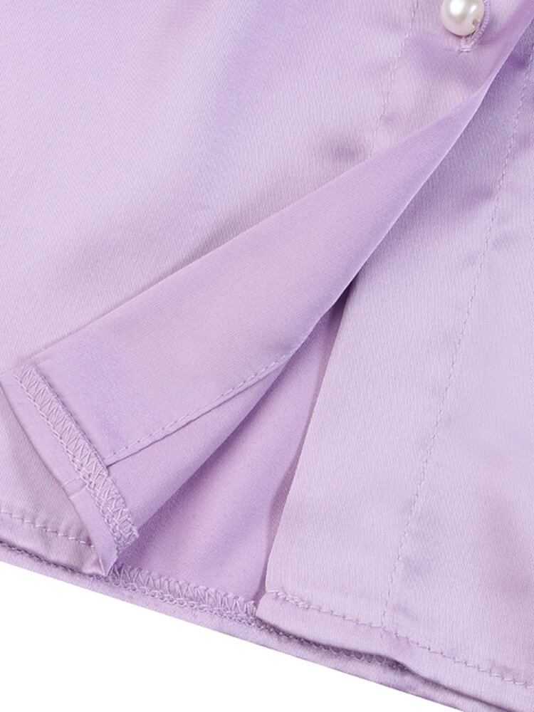 Vrouwen Puff Mouw Revers Flap Lantaarn Mouw Knop Decoratie Zak Shirts