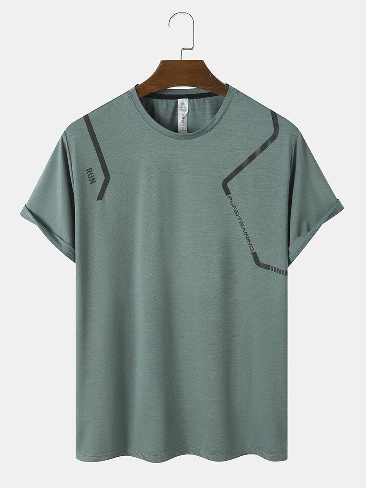 Heren Hoge Elastische Ademende Korte Mouw Sneldrogende Zachte Gladde Sportkleding Top