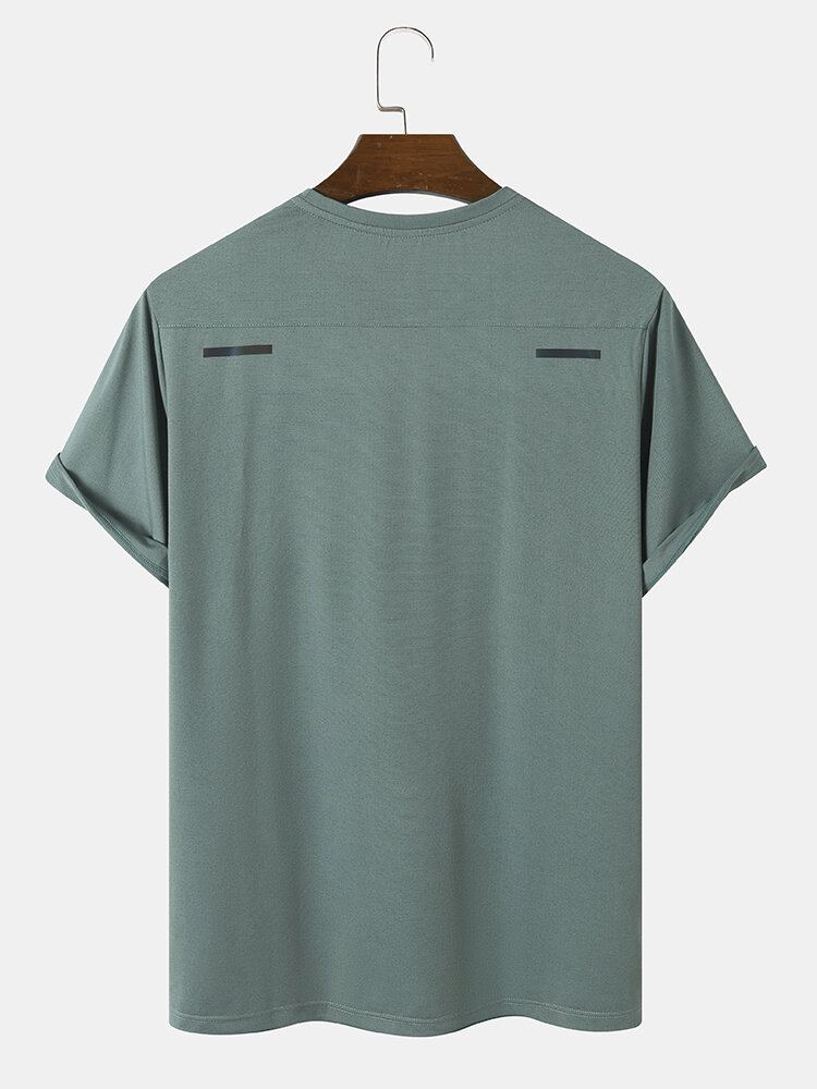 Heren Hoge Elastische Ademende Korte Mouw Sneldrogende Zachte Gladde Sportkleding Top
