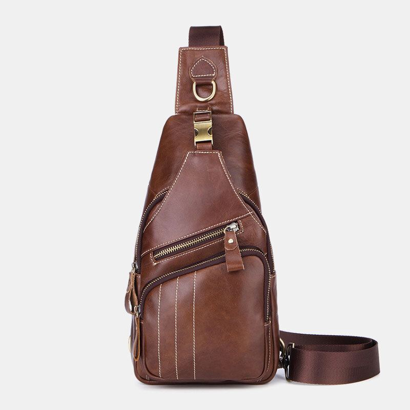 Mannen Echt Leer Retro Business Casual Effen Kleur Lederen Schoudertas Crossbody Tas Borsttas