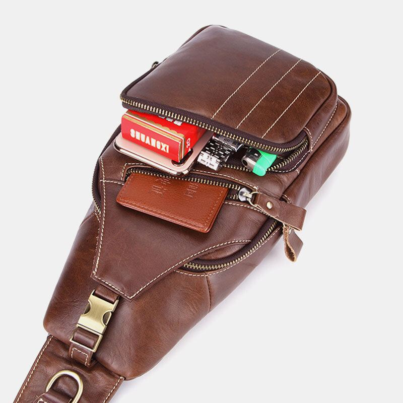 Mannen Echt Leer Retro Business Casual Effen Kleur Lederen Schoudertas Crossbody Tas Borsttas