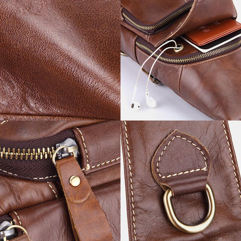 Mannen Echt Leer Retro Business Casual Effen Kleur Lederen Schoudertas Crossbody Tas Borsttas
