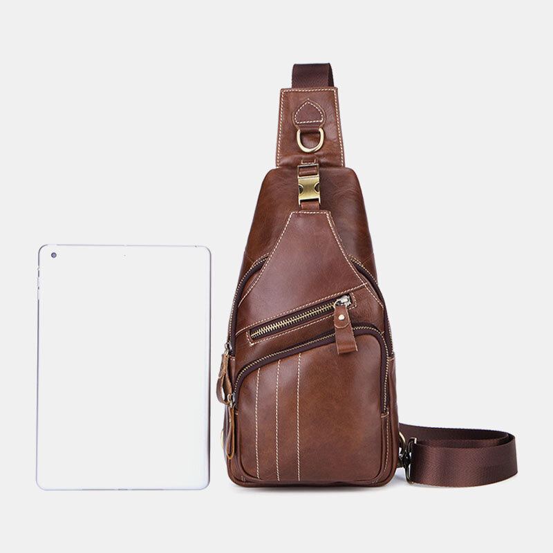 Mannen Echt Leer Retro Business Casual Effen Kleur Lederen Schoudertas Crossbody Tas Borsttas