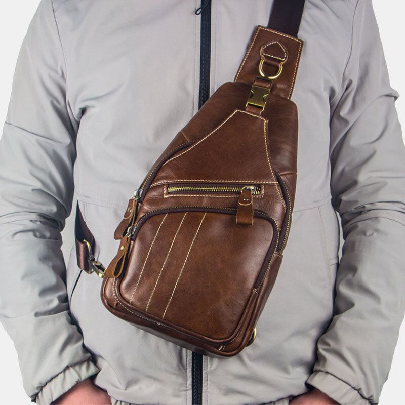 Mannen Echt Leer Retro Business Casual Effen Kleur Lederen Schoudertas Crossbody Tas Borsttas