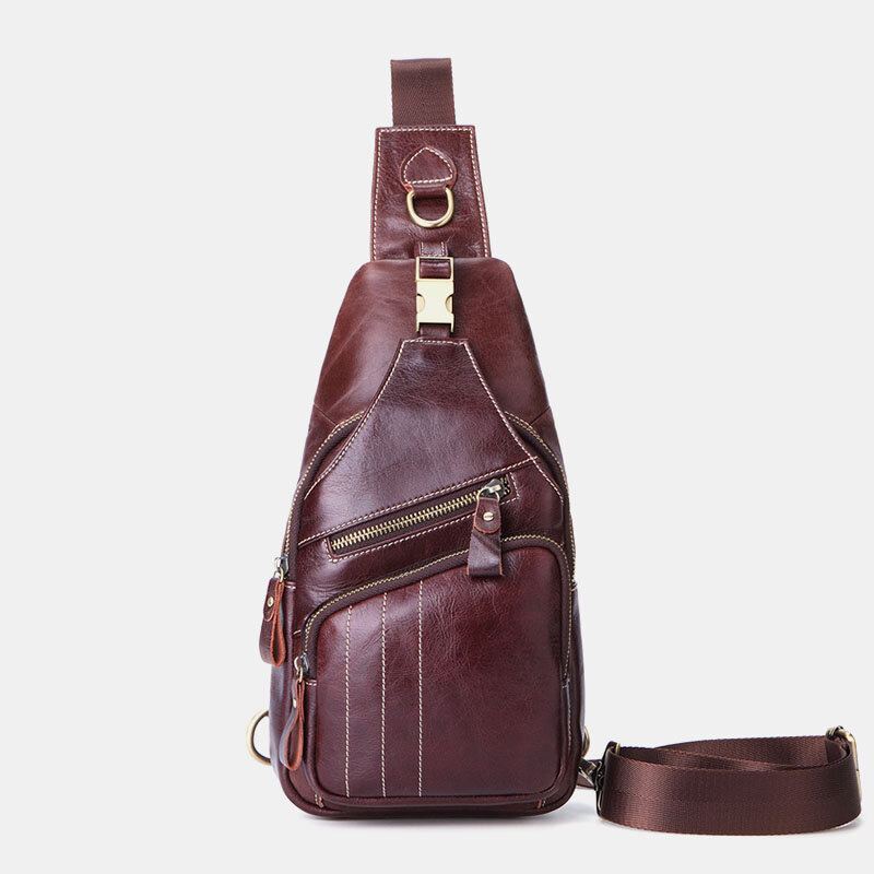 Mannen Echt Leer Retro Business Casual Effen Kleur Lederen Schoudertas Crossbody Tas Borsttas