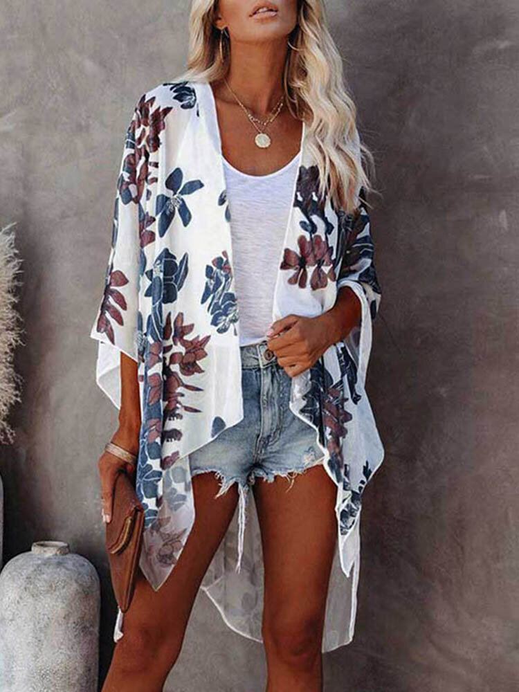 Bloemenprint Split Hoog-lage Zoom Losse Open Voorkant Vest