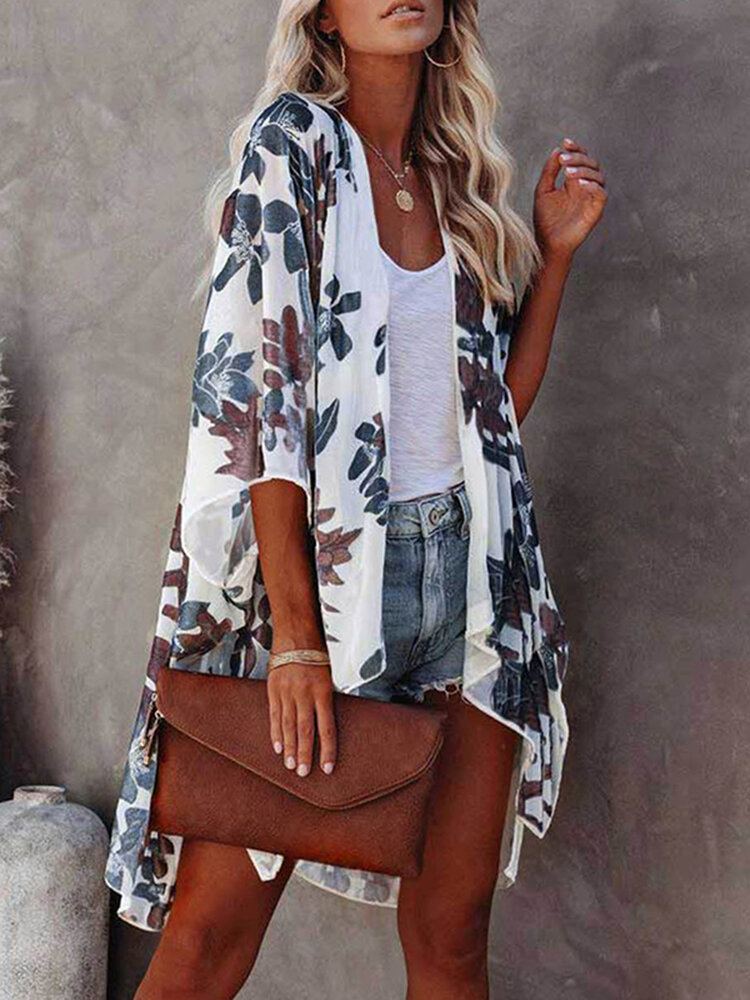 Bloemenprint Split Hoog-lage Zoom Losse Open Voorkant Vest
