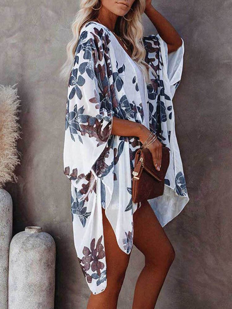 Bloemenprint Split Hoog-lage Zoom Losse Open Voorkant Vest