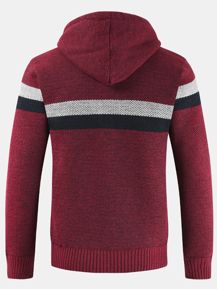 Heren Patchwork Rits Voor Rib-gebreide Pluche Gevoerde Capuchon Vesten Met Zak