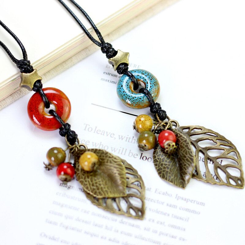 Etnische Hanger Handgemaakte Kralen Ketting Bladeren Ketting Vintage Sieraden Voor Vrouwen