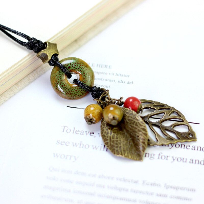 Etnische Hanger Handgemaakte Kralen Ketting Bladeren Ketting Vintage Sieraden Voor Vrouwen