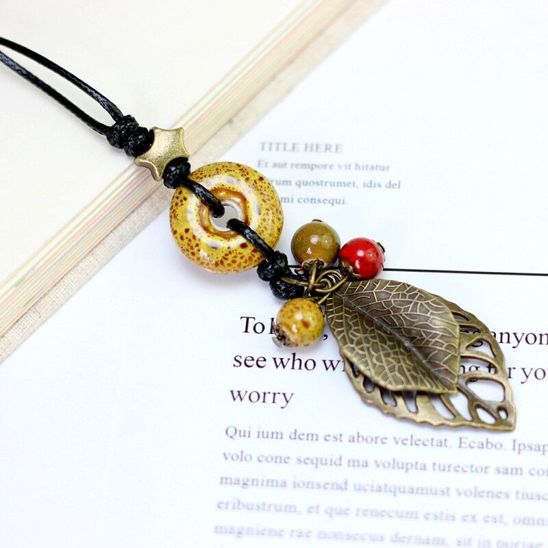 Etnische Hanger Handgemaakte Kralen Ketting Bladeren Ketting Vintage Sieraden Voor Vrouwen