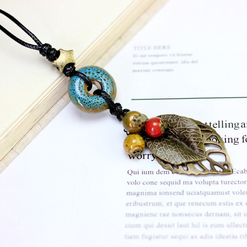 Etnische Hanger Handgemaakte Kralen Ketting Bladeren Ketting Vintage Sieraden Voor Vrouwen