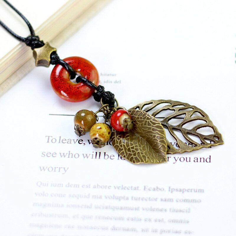 Etnische Hanger Handgemaakte Kralen Ketting Bladeren Ketting Vintage Sieraden Voor Vrouwen