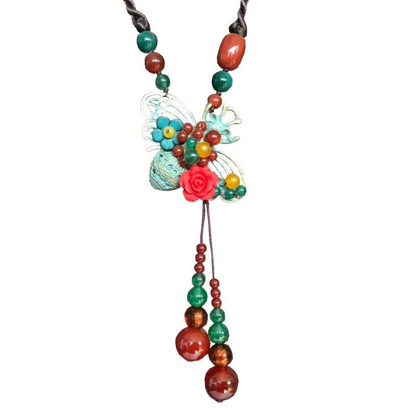 Vintage Bee Agaat Trui Collier Etnische Lange Stijl Ketting Voor Dames
