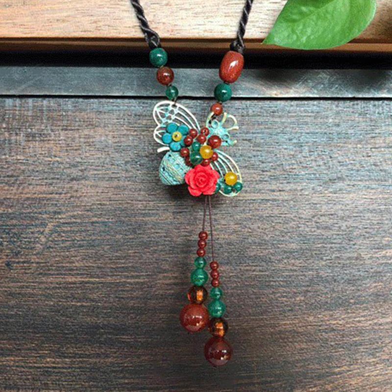 Vintage Bee Agaat Trui Collier Etnische Lange Stijl Ketting Voor Dames