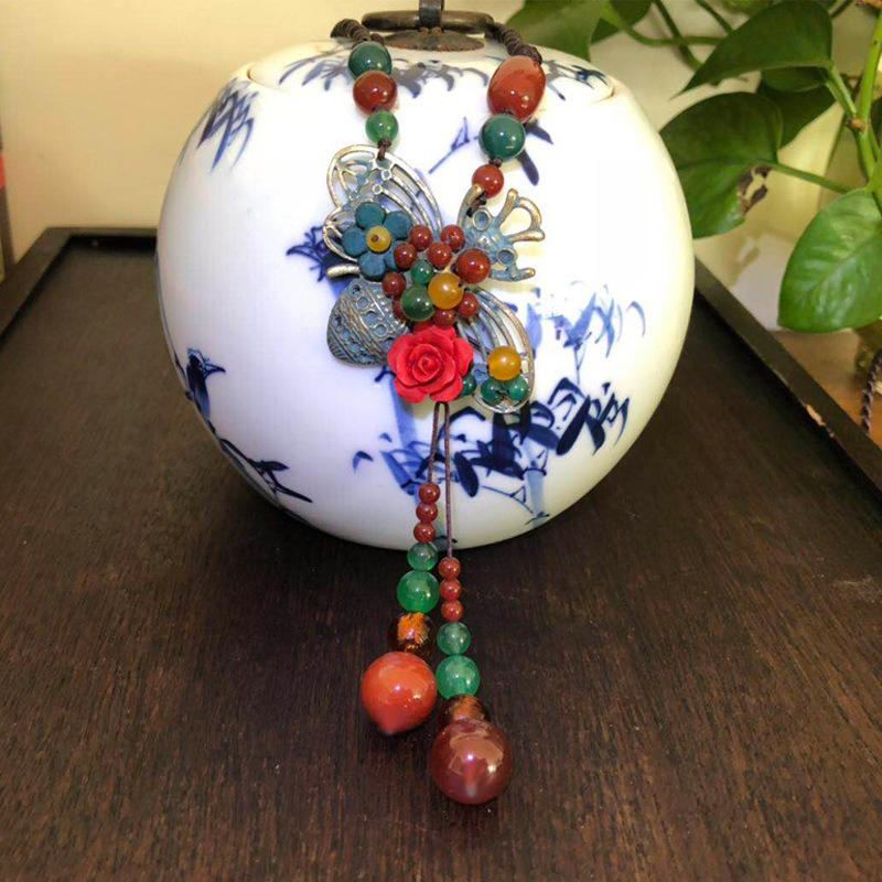 Vintage Bee Agaat Trui Collier Etnische Lange Stijl Ketting Voor Dames