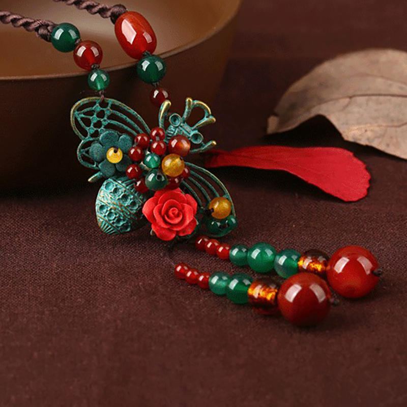 Vintage Bee Agaat Trui Collier Etnische Lange Stijl Ketting Voor Dames