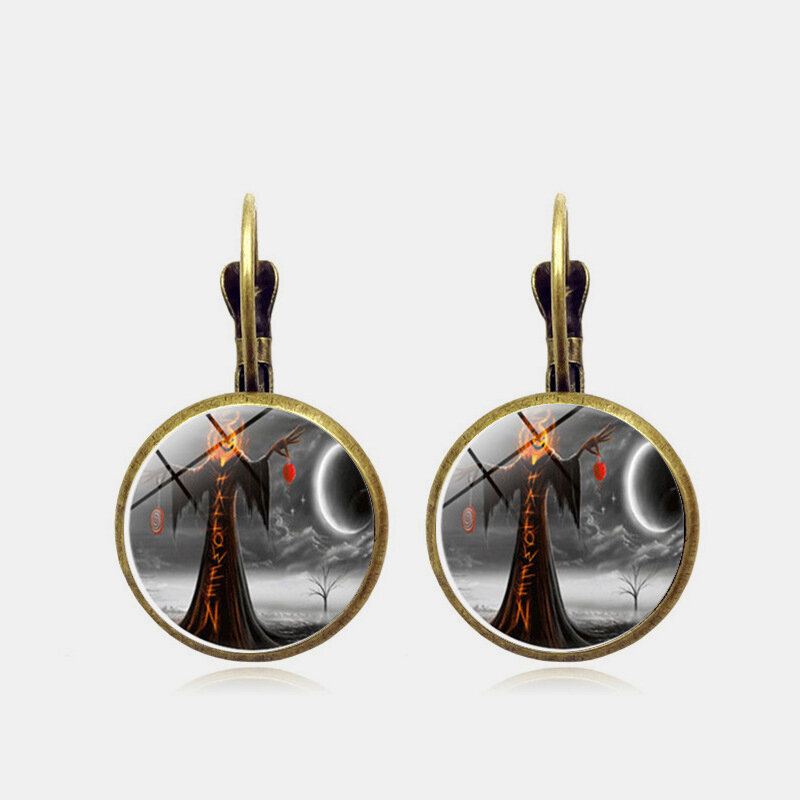 Vintage Halloween Heks Oorbel Brons Ronde Glazen Oordruppel Vrouwen Sieraden Geschenken