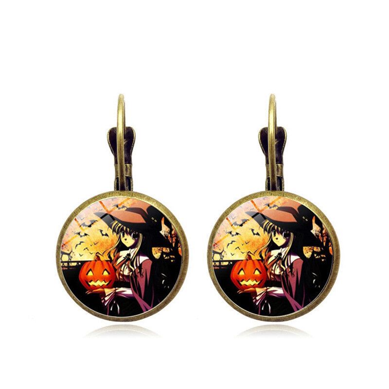 Vintage Halloween Heks Oorbel Brons Ronde Glazen Oordruppel Vrouwen Sieraden Geschenken