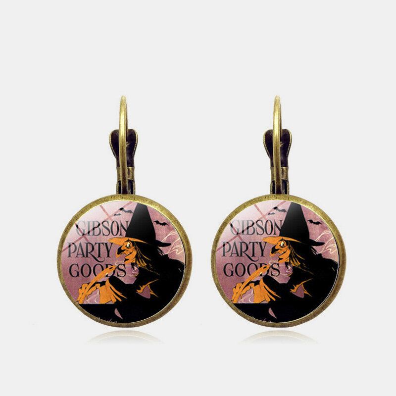 Vintage Halloween Heks Oorbel Brons Ronde Glazen Oordruppel Vrouwen Sieraden Geschenken