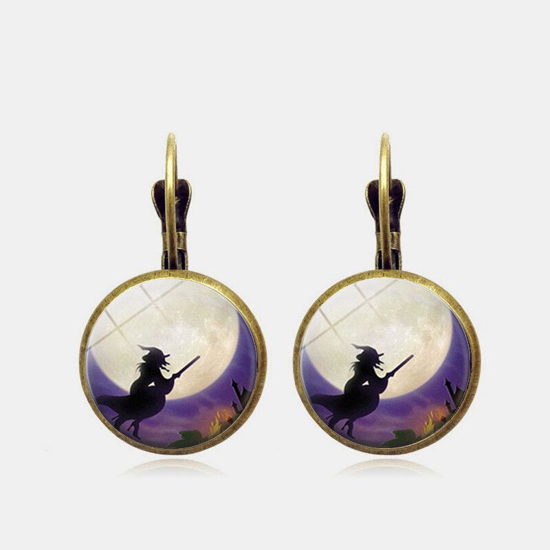 Vintage Halloween Heks Oorbel Brons Ronde Glazen Oordruppel Vrouwen Sieraden Geschenken