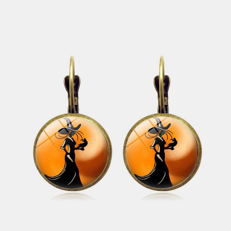 Vintage Halloween Heks Oorbel Brons Ronde Glazen Oordruppel Vrouwen Sieraden Geschenken