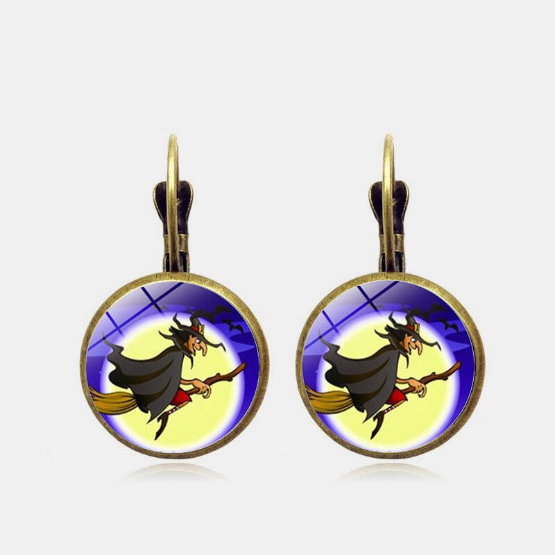Vintage Halloween Heks Oorbel Brons Ronde Glazen Oordruppel Vrouwen Sieraden Geschenken